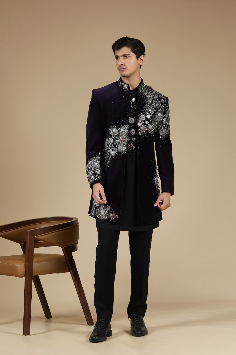 Aarambh Velvet Embroidered Jacket Set