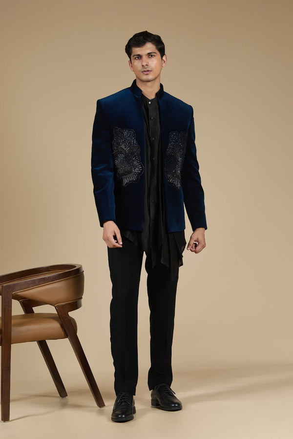 Rohin Velvet Embroidered Jacket Set