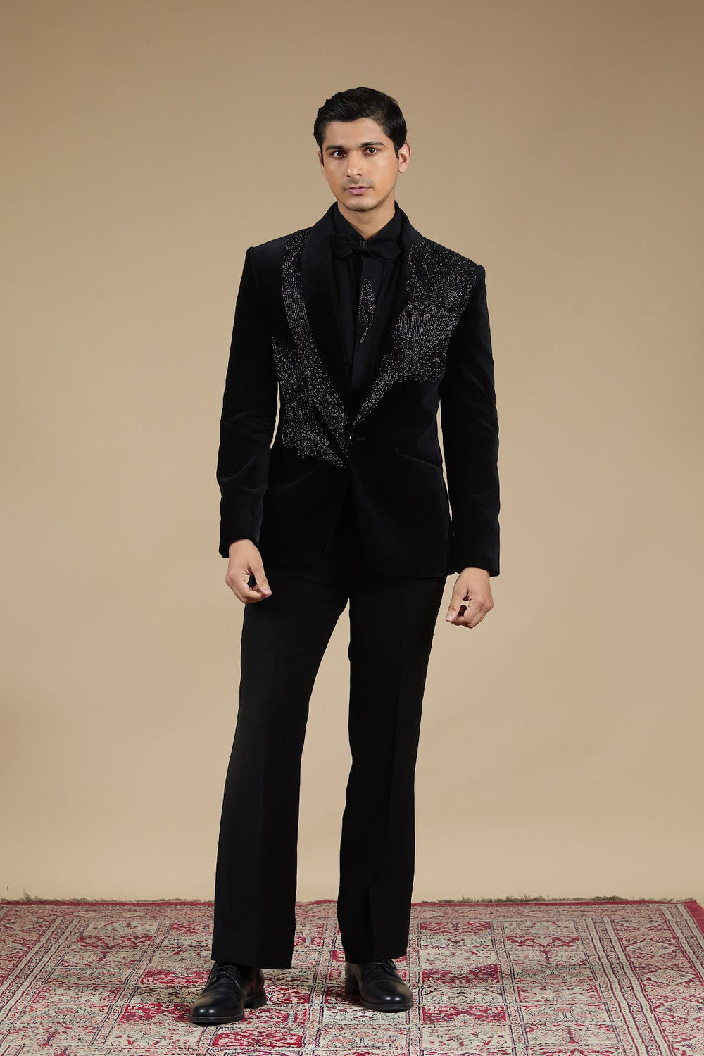 Velvet Embellished Tuxedo Suit Set