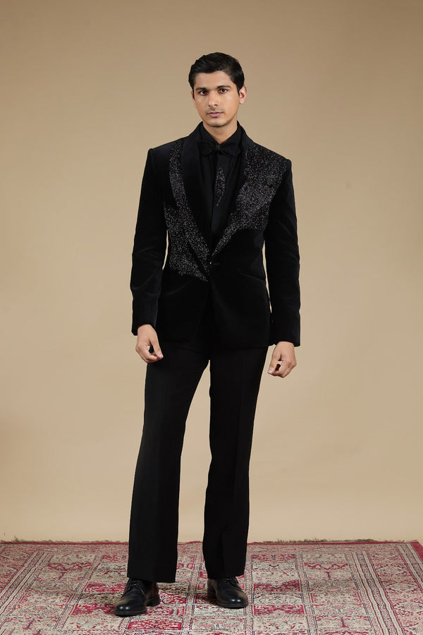 Velvet Embellished Tuxedo Suit Set
