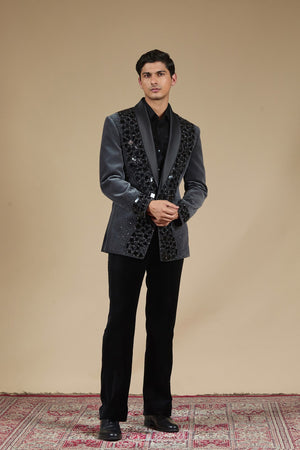 Black Crystal Mirror Embroidered Tuxedo