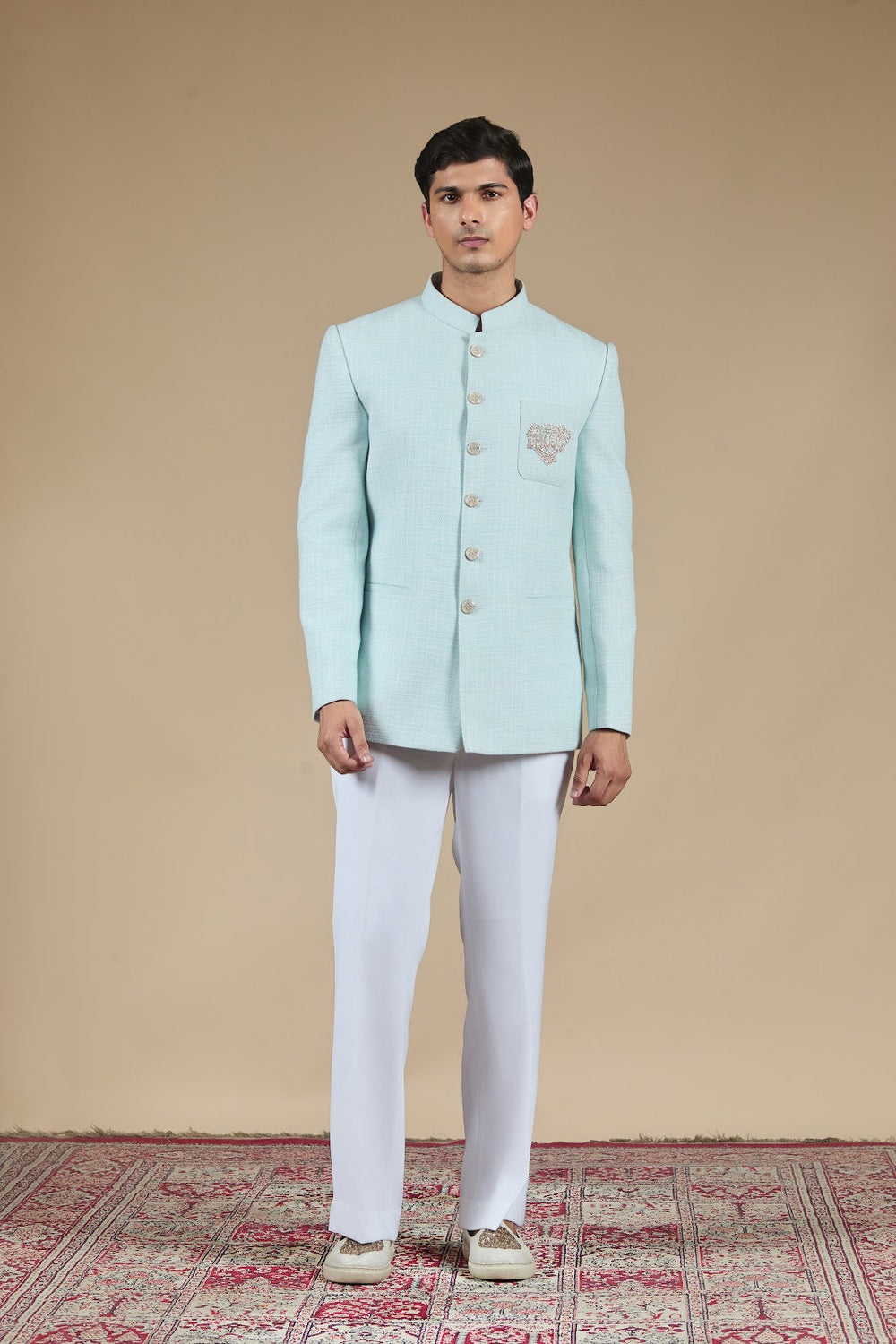 Aqua Bandhgala with Handwork Butta