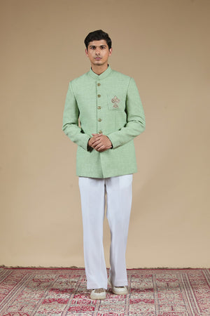 Mint Green Bandhgala with Jardosi Butta