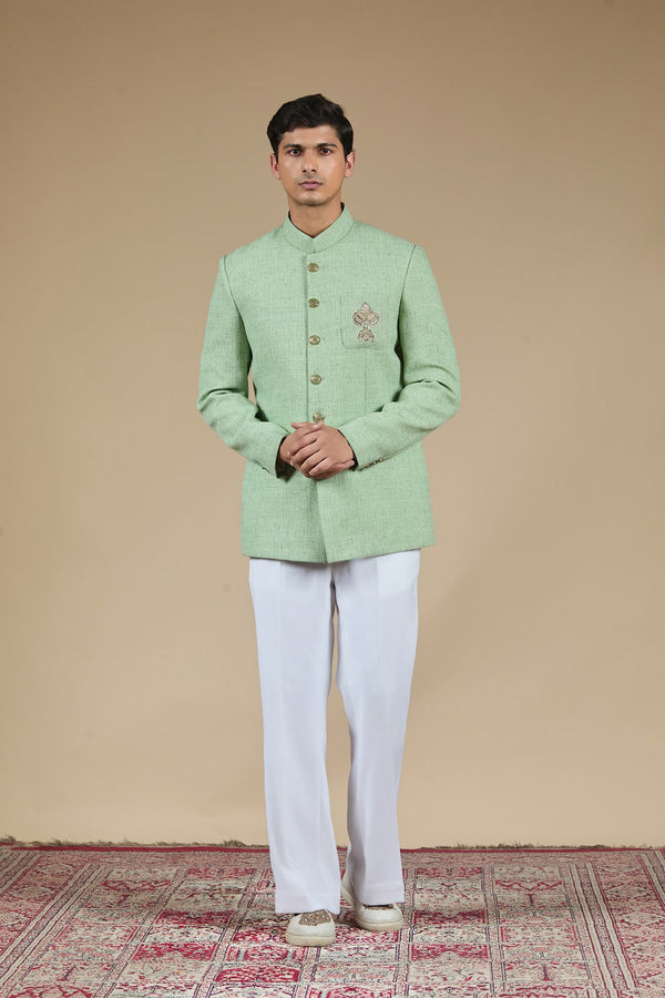 Mint Green Bandhgala with Jardosi Butta