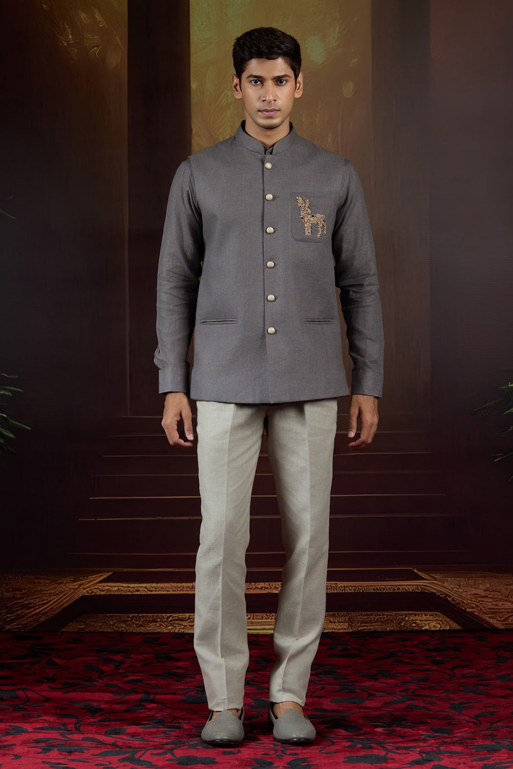 Charcoal Majestic Nehru Jacket Set