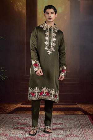 Olive Empress Embroidered Kurta Set