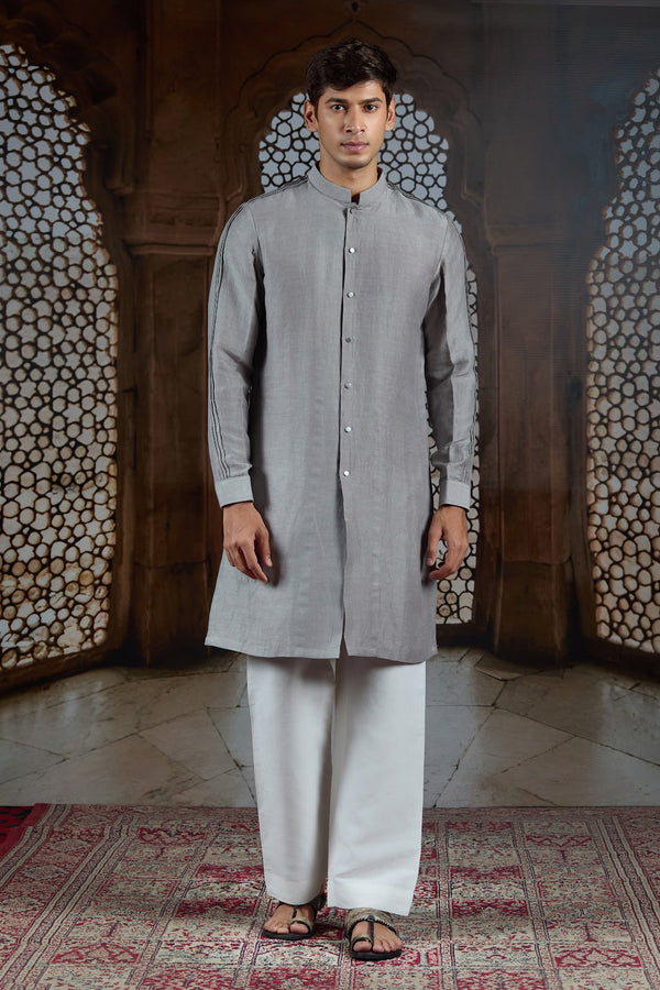 Ash Grey Pintex Silk Kurta