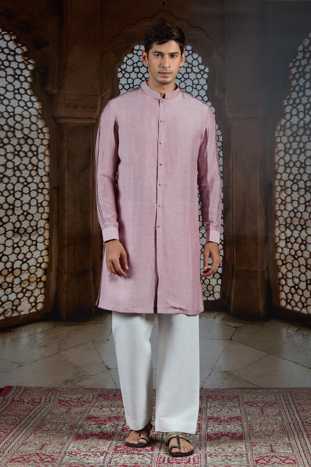 Rosewood Pink Pintex Silk Kurta