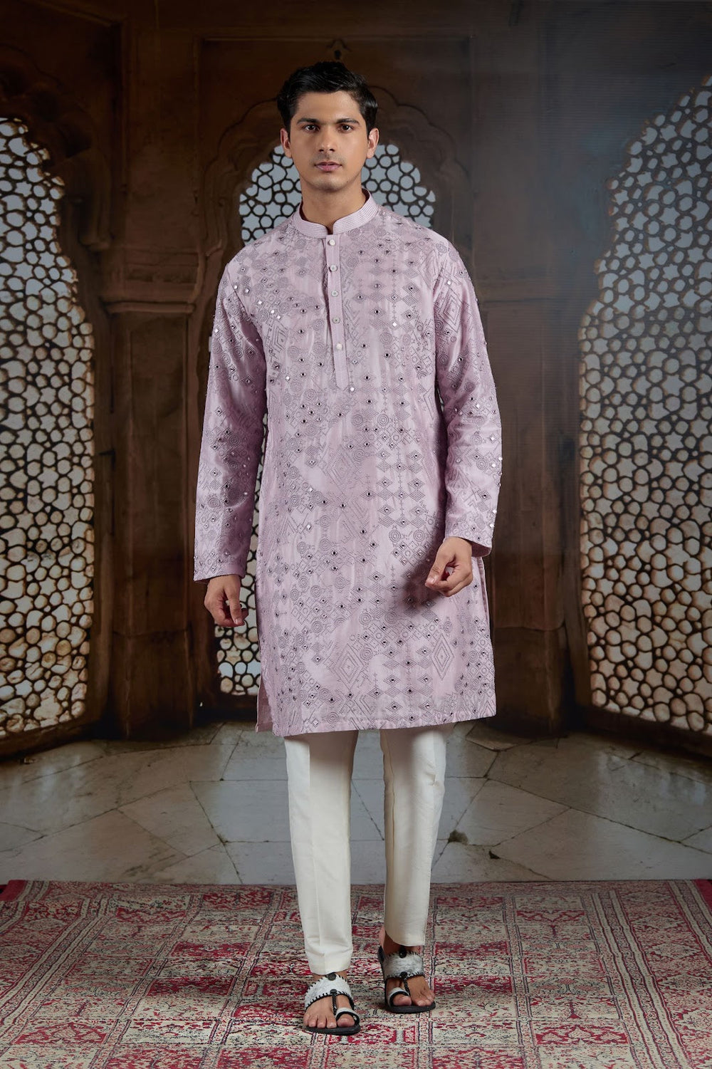Mauve Mirror-Work Chanderi Kurta