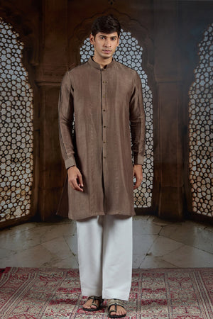 Coffee Brown Pintex Silk Kurta