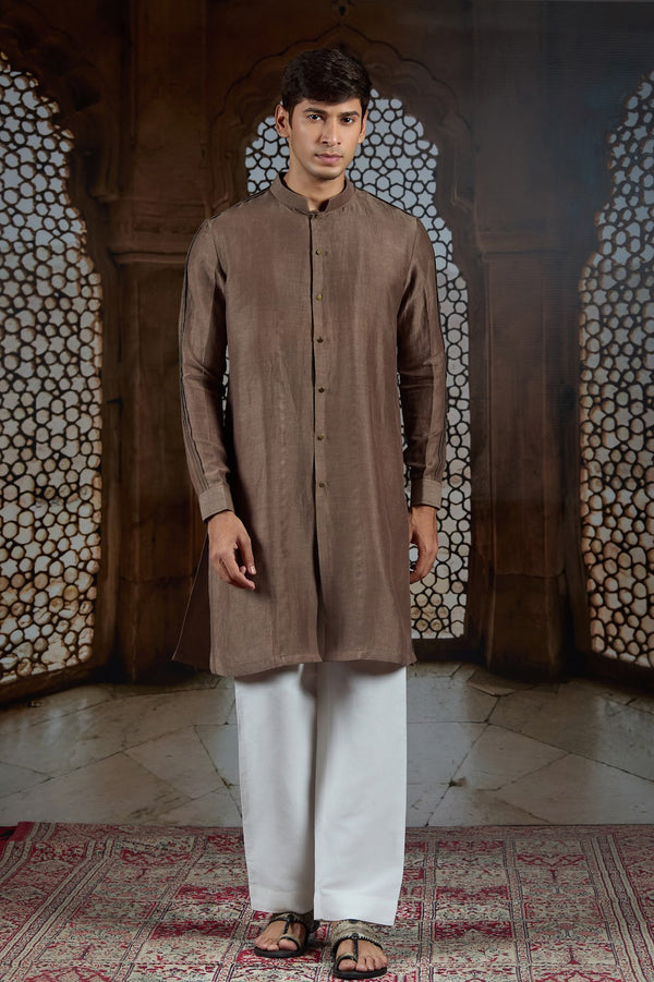 Coffee Brown Pintex Silk Kurta