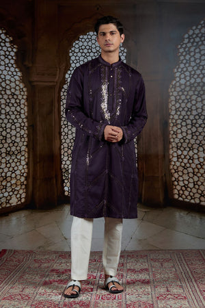 Noir Mirror Embellished Silk Kurta