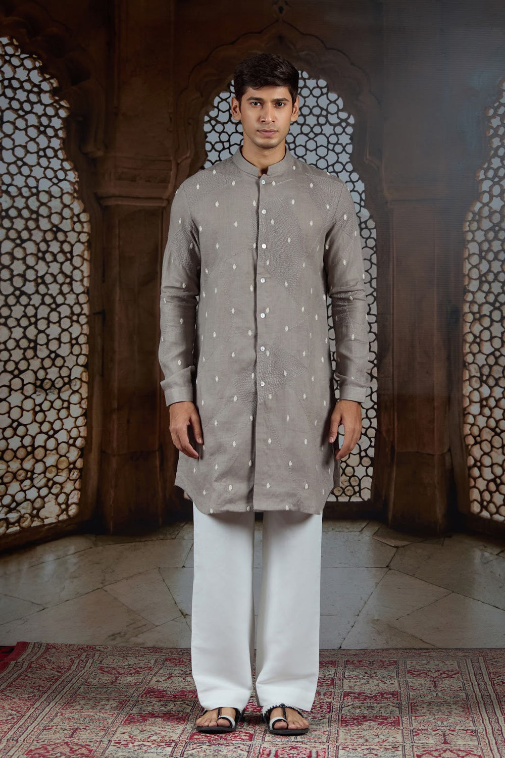 Axis Textured – Taupe Bucket Cut Kurta
