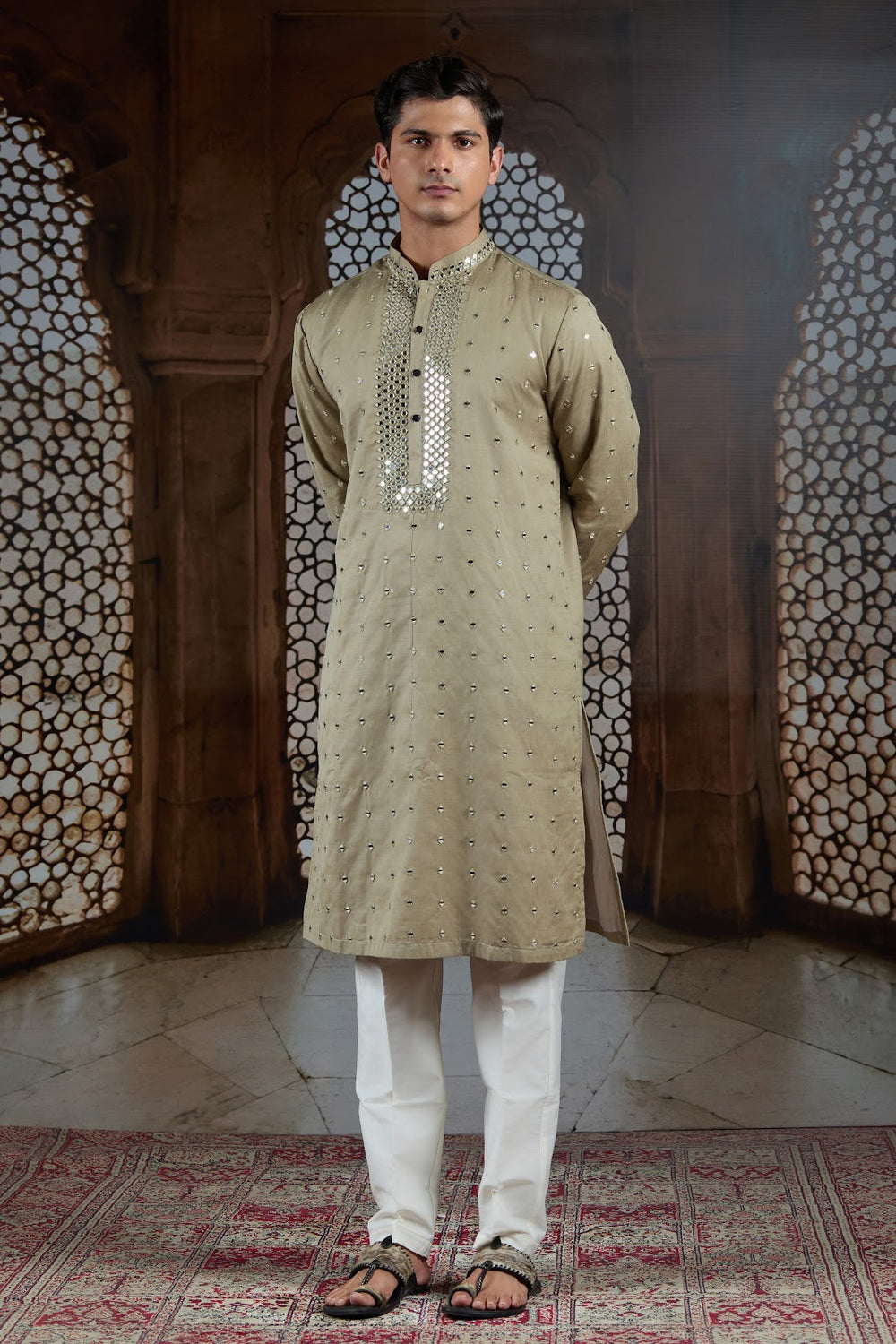 Grain Gold – Hand Mirror Linen Satin Kurta