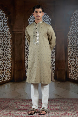 Grain Gold – Hand Mirror Linen Satin Kurta