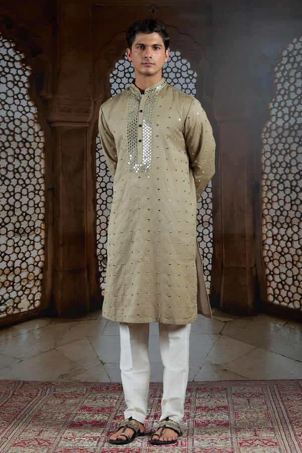 Grain Gold – Hand Mirror Linen Satin Kurta