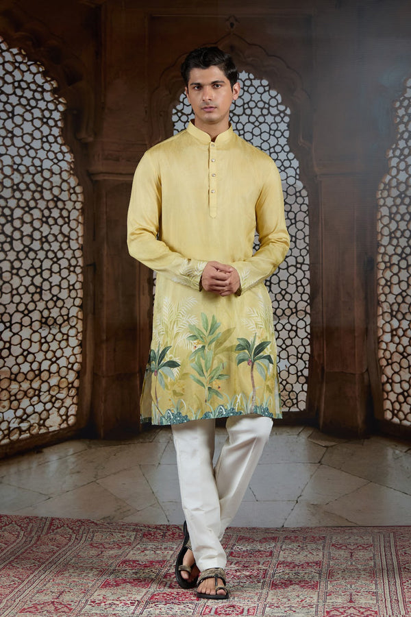 Mustard Gold Mirror-Work Kurta Set