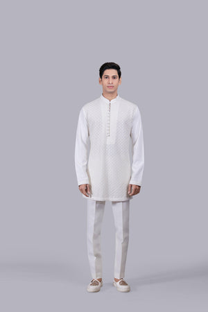 OFF WHITE COTTON SILK THREAD WORK INDO WESTERN