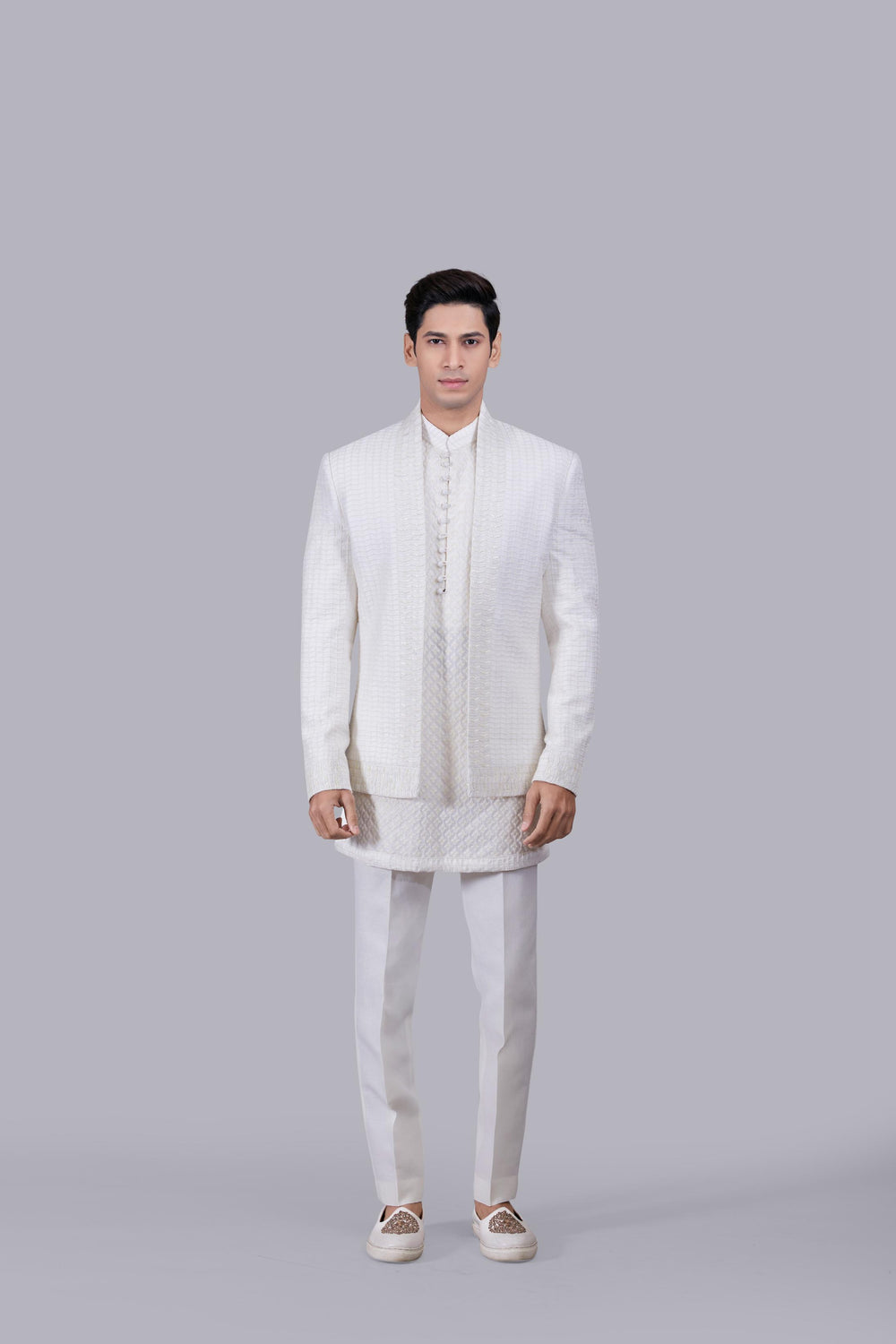 OFF WHITE COTTON SILK THREAD WORK INDO WESTERN