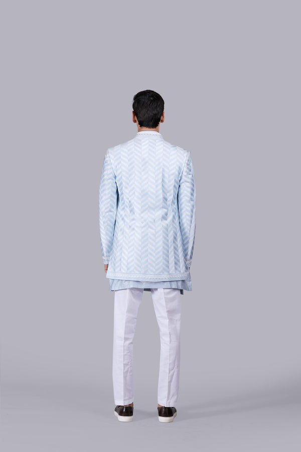 SKY BLUE CHANDERI SILK THREAD WORK INDO WESTERN