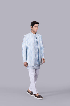 SKY BLUE CHANDERI SILK THREAD WORK INDO WESTERN