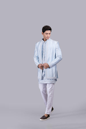 SKY BLUE CHANDERI SILK THREAD WORK INDO WESTERN