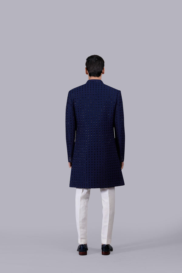 NAVY BLUE COTTON SILK THREAD WORK INDO WESTERN