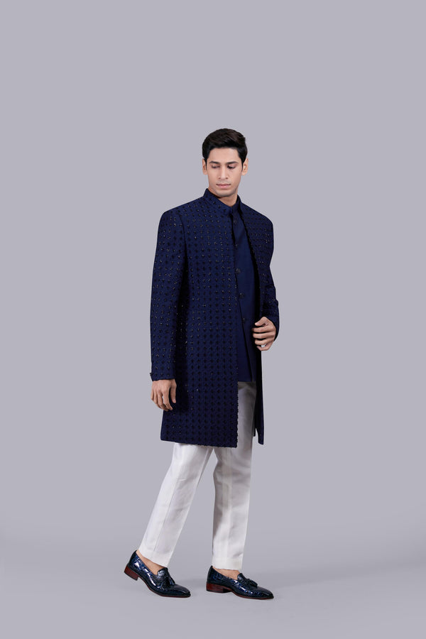 NAVY BLUE COTTON SILK THREAD WORK INDO WESTERN