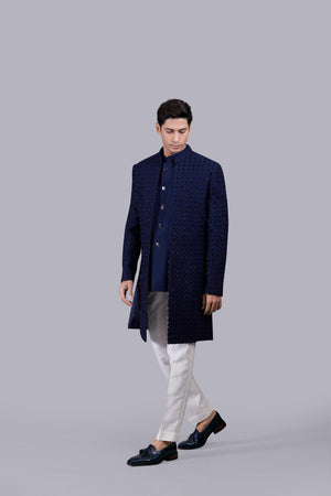 NAVY BLUE COTTON SILK THREAD WORK INDO WESTERN