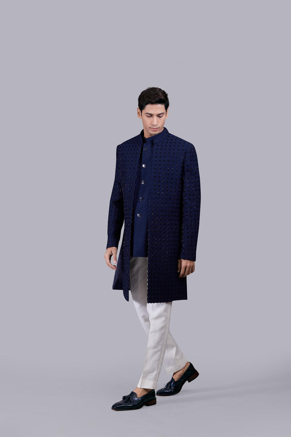 NAVY BLUE COTTON SILK THREAD WORK INDO WESTERN