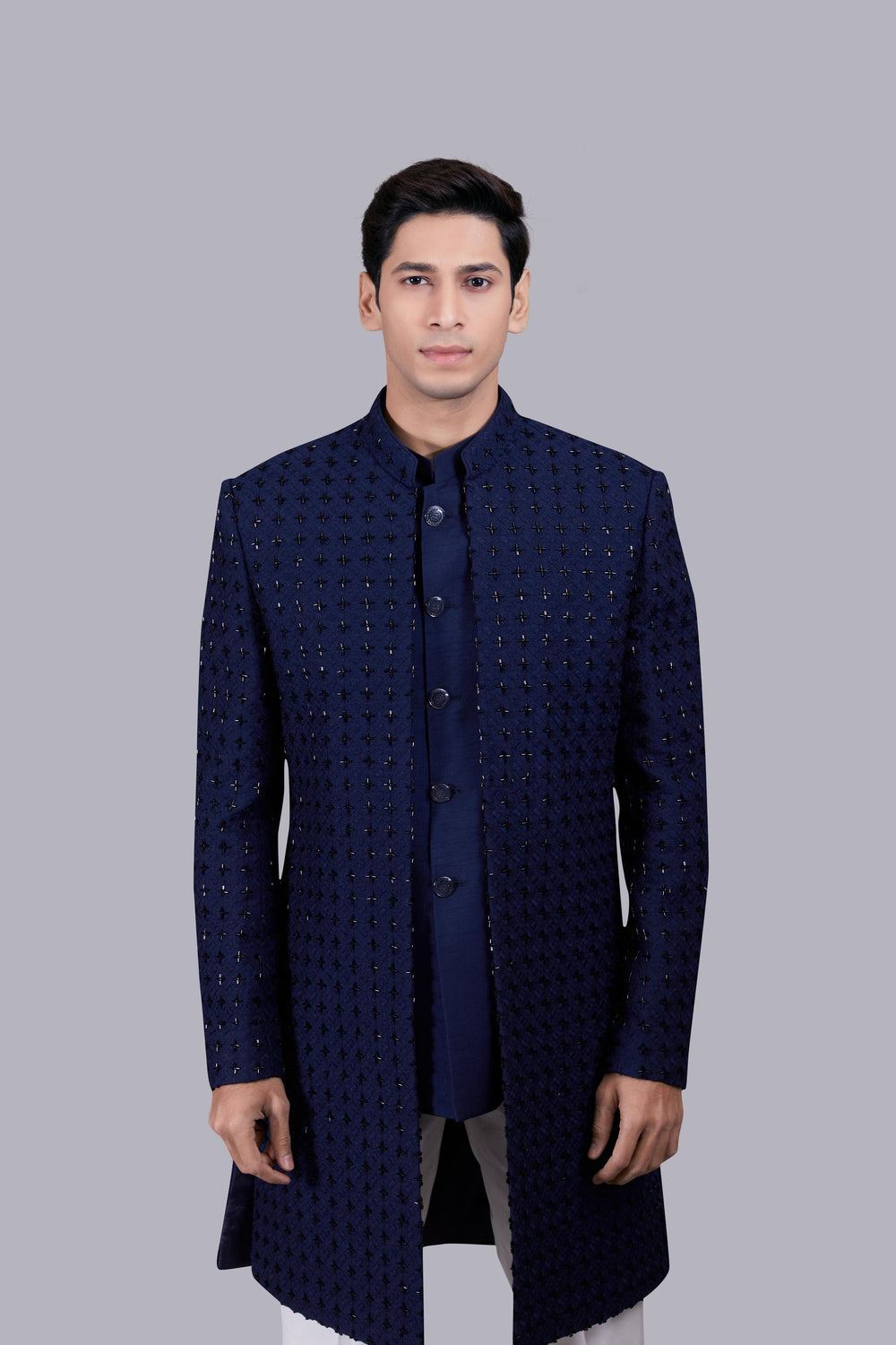 NAVY BLUE COTTON SILK THREAD WORK INDO WESTERN