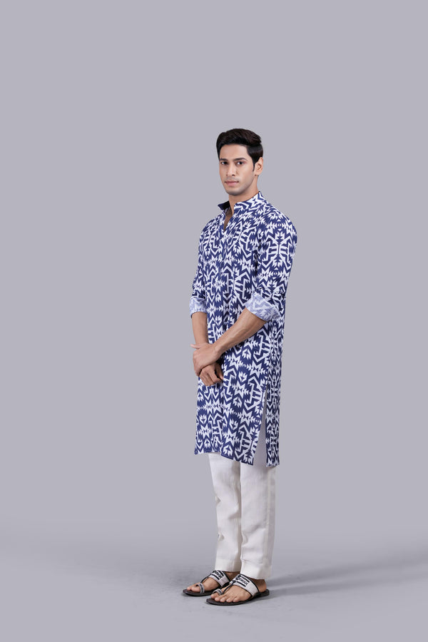 BLUE DIGITAL PRINT LINEN KURTA SET