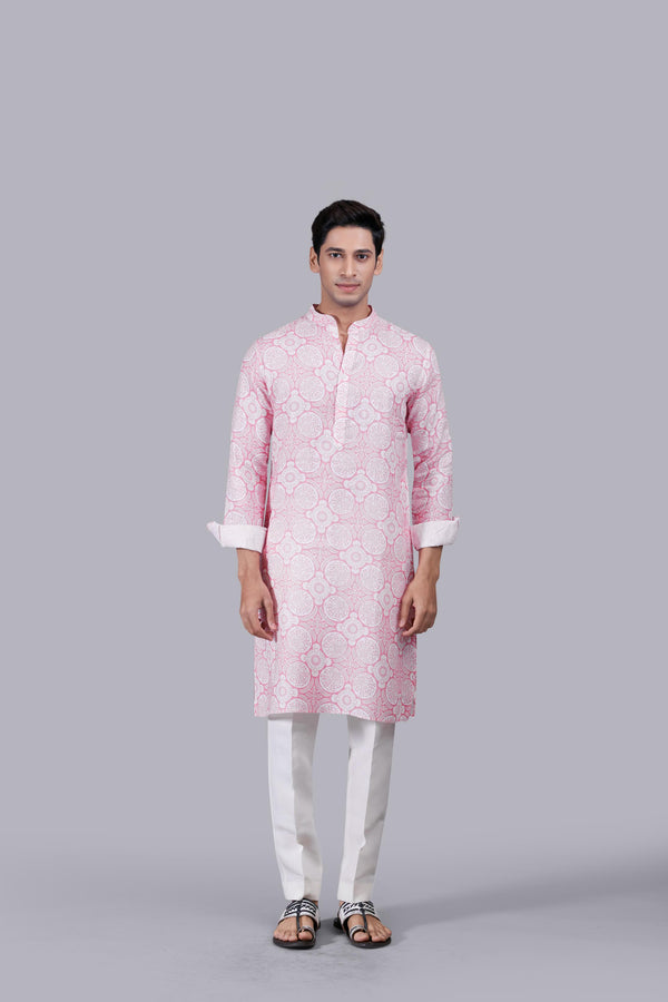 PINK DIGITAL PRINT LINEN KURTA SET