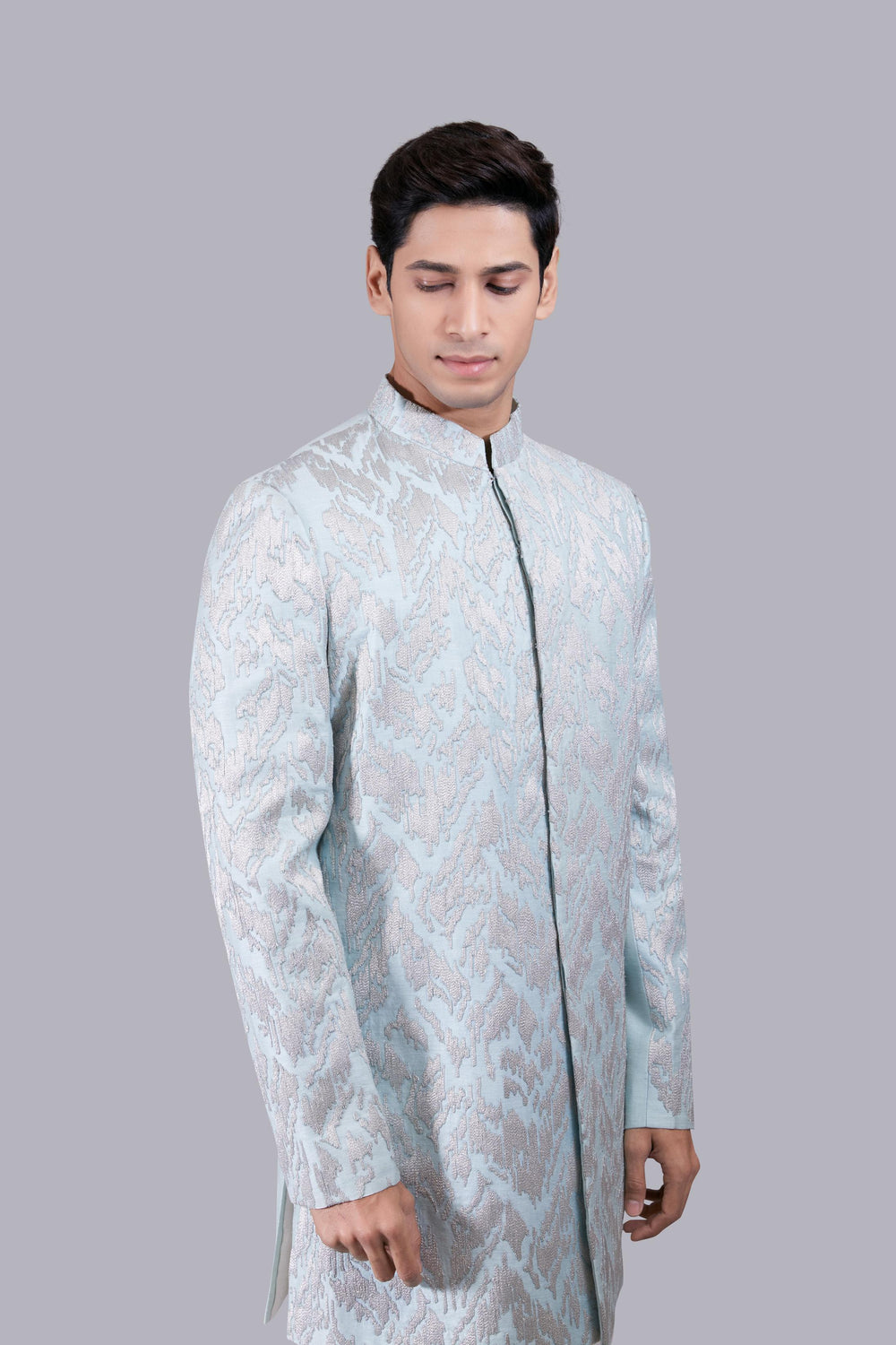 AQUA BLUE PURE SILK HAND JARI WORK INDO WESTERN