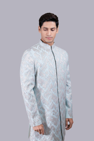 AQUA BLUE PURE SILK HAND JARI WORK INDO WESTERN