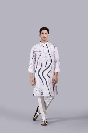 OFF WHITE DIGITAL PRINT LINEN KURTA