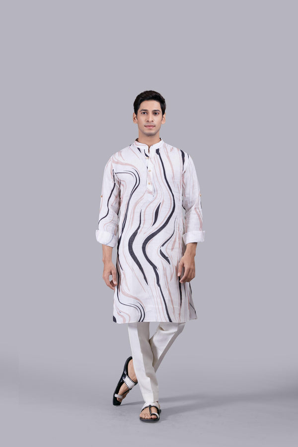 OFF WHITE DIGITAL PRINT LINEN KURTA