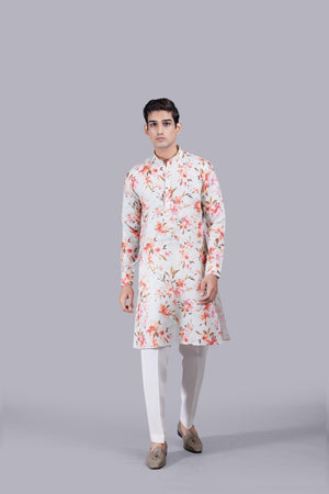 FLORAL MOTIF DIGITAL PRINT LINEN KURTA