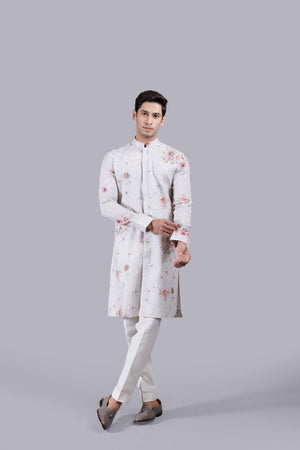 ASH BLUE DIGITAL PRINT LINEN KURTA SET
