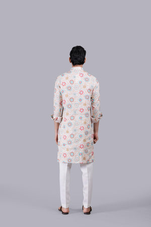 CREAM DIGITAL PRINT LINEN KURTA