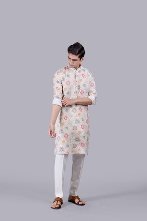 CREAM DIGITAL PRINT LINEN KURTA