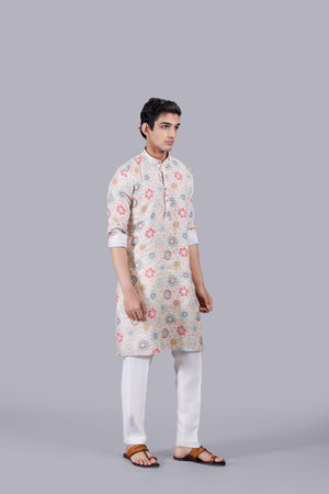 CREAM DIGITAL PRINT LINEN KURTA
