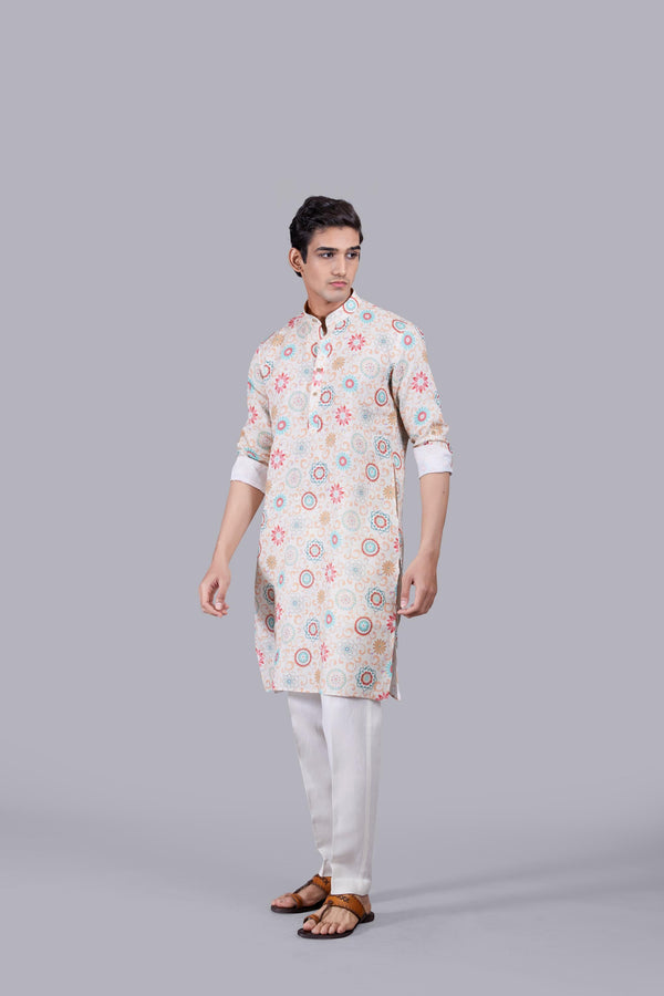 CREAM DIGITAL PRINT LINEN KURTA