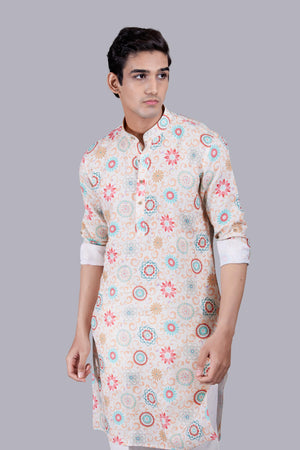 CREAM DIGITAL PRINT LINEN KURTA