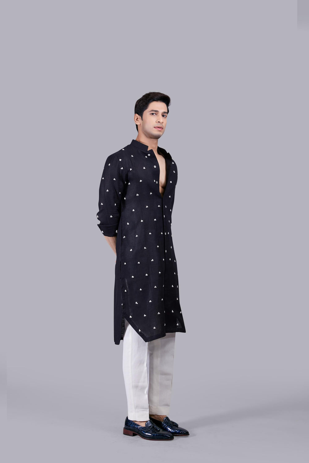 BLACK PURE LINEN KURTA SET