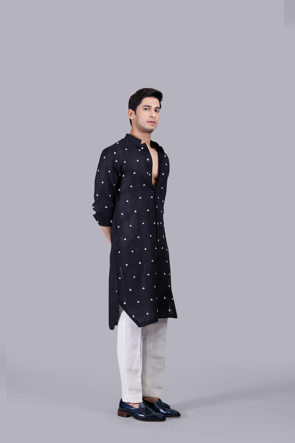 BLACK PURE LINEN KURTA SET