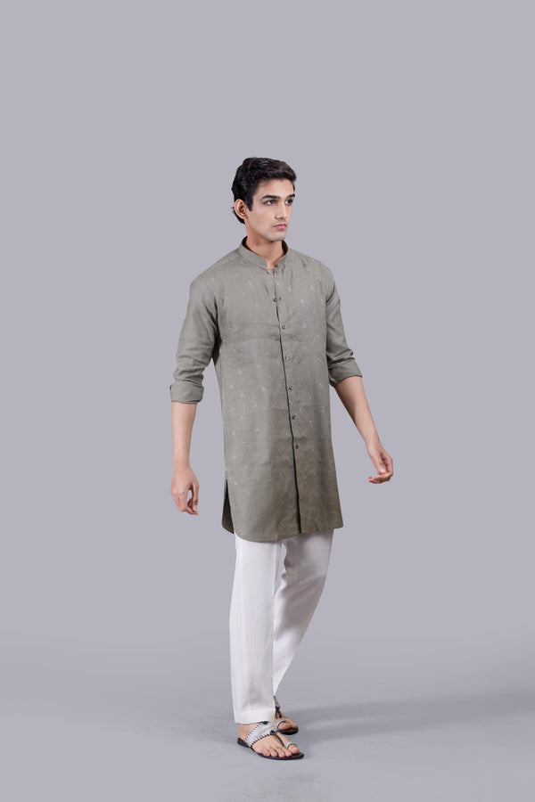 OLIVE GREEN LINEN KURTA SET