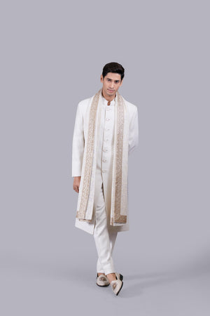 OFF WHITE JUTE LUCKNOWI WORK SHERWANI