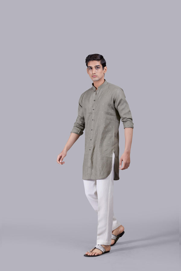 OLIVE GREEN LINEN KURTA SET