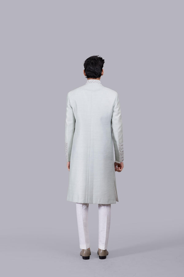 PISTACHIO MUGA SILK THREAD WORK SHERWANI